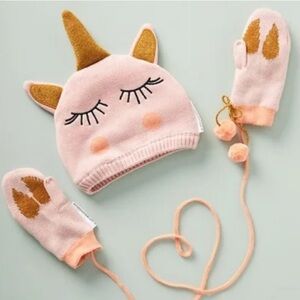 New Anthropologie Unicorn Toddler Hat & Mittens